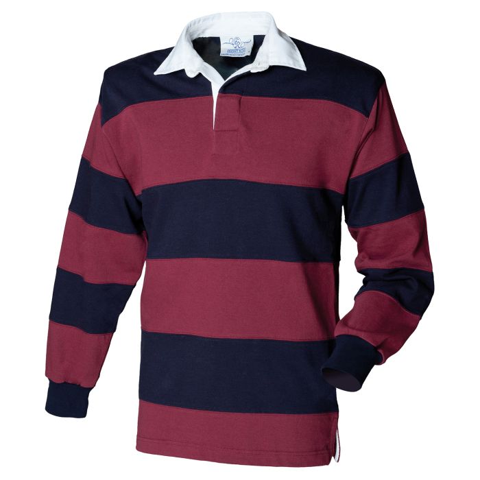 Sewn stripe long sleeve rugby shirt - Burgundy/Navy - S Sewn stripe long sleeve rugby shirt - Burgundy/Navy - S
