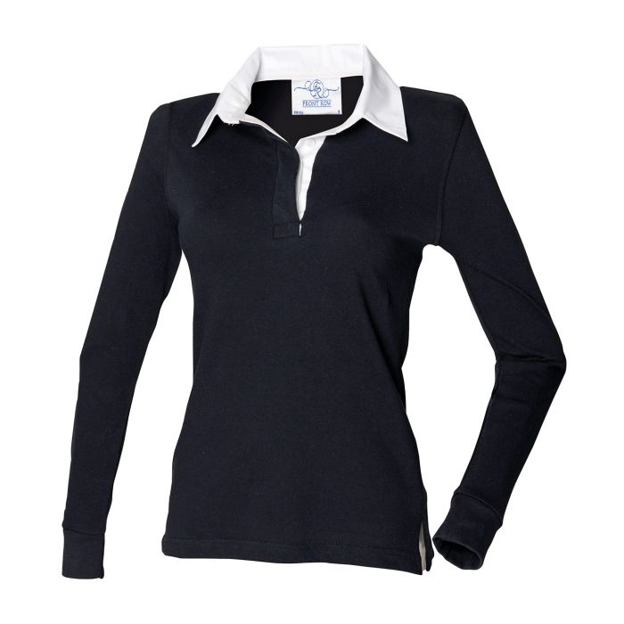Women's long sleeve plain rugby shirt - Black/White* - XS Women's long sleeve plain rugby shirt - Black/White* - XS