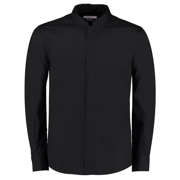 Mandarin collar shirt long-sleeved (tailored fit) - Black - S Mandarin collar shirt long-sleeved (tailored fit) - Black - S