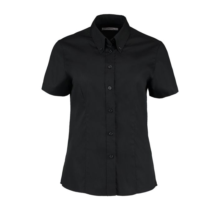 Women's corporate Oxford blouse short-sleeved (tailored fit) - Black* - Wom 8 Women's corporate Oxford blouse short-sleeved (tailored fit) - Black* - Wom 8