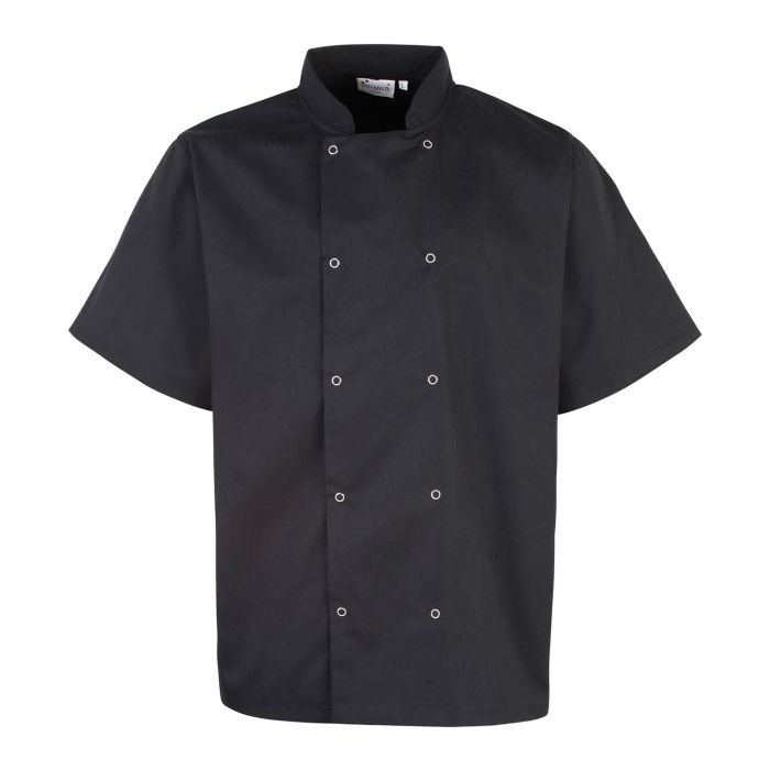 Studded front short sleeve chef's jacket - Black - XS Studded front short sleeve chef's jacket - Black - XS