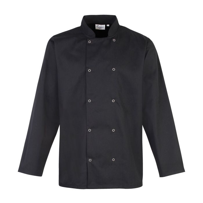 Studded front long sleeve chef's jacket - Black - S Studded front long sleeve chef's jacket - Black - S