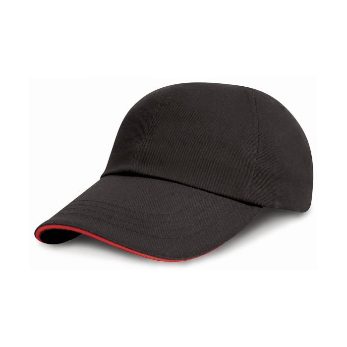 Junior low-profile heavy brushed cotton cap with sandwich peak - Black/Red - One size Junior low-profile heavy brushed cotton cap with sandwich peak - Black/Red - One size