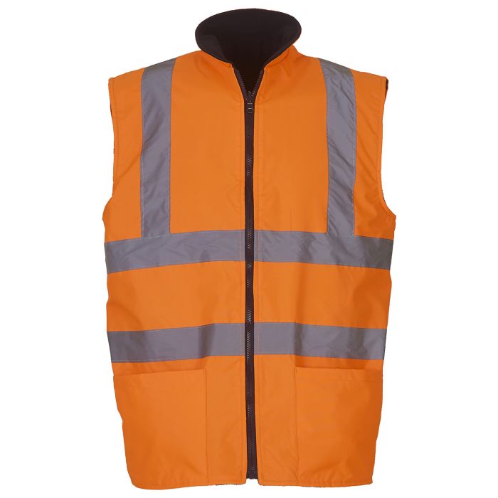 Hi-vis reversible fleece bodywarmer (HV008F) - Orange - S