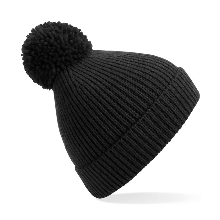 Engineered knit ribbed pom pom beanie - Black - One size Engineered knit ribbed pom pom beanie - Black - One size