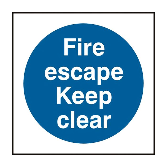 FIRE ESCAPE KEEP CLEAR SAV 100MM X 100MM - White/Blue FIRE ESCAPE KEEP CLEAR SAV 100MM X 100MM - White/Blue