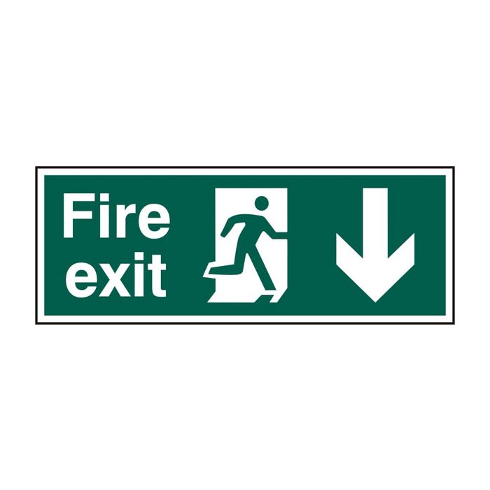 FIRE EXIT MAN ARROW DOWN RPVC 400MM X 150MM - Green FIRE EXIT MAN ARROW DOWN RPVC 400MM X 150MM - Green