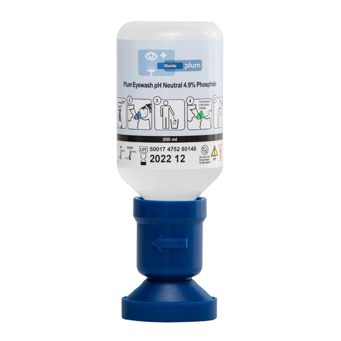 PLUM EYEWASH 200ML pH N 4.9 PERCENT PHOSPHATE EYECUP - Blue PLUM EYEWASH 200ML pH N 4.9 PERCENT PHOSPHATE EYECUP - Blue