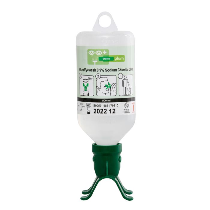 PLUM EYEWASH 500ML 0.9 PERCENT SODIUM CHLORIDE DUO - Green PLUM EYEWASH 500ML 0.9 PERCENT SODIUM CHLORIDE DUO - Green