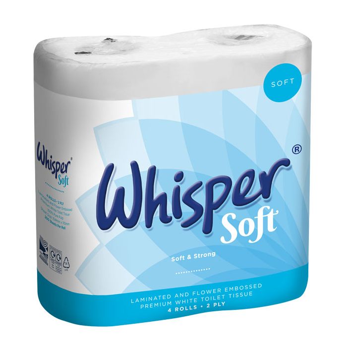 WHISPER SOFT LUXURY TOILET ROLL 2PLY - White WHISPER SOFT LUXURY TOILET ROLL 2PLY - White