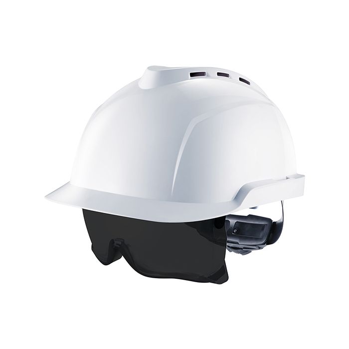 V-GARD 930 VENTED HELMET WHITE C/W INTEGRATED SPEC TINTED - White V-GARD 930 VENTED HELMET WHITE C/W INTEGRATED SPEC TINTED - White