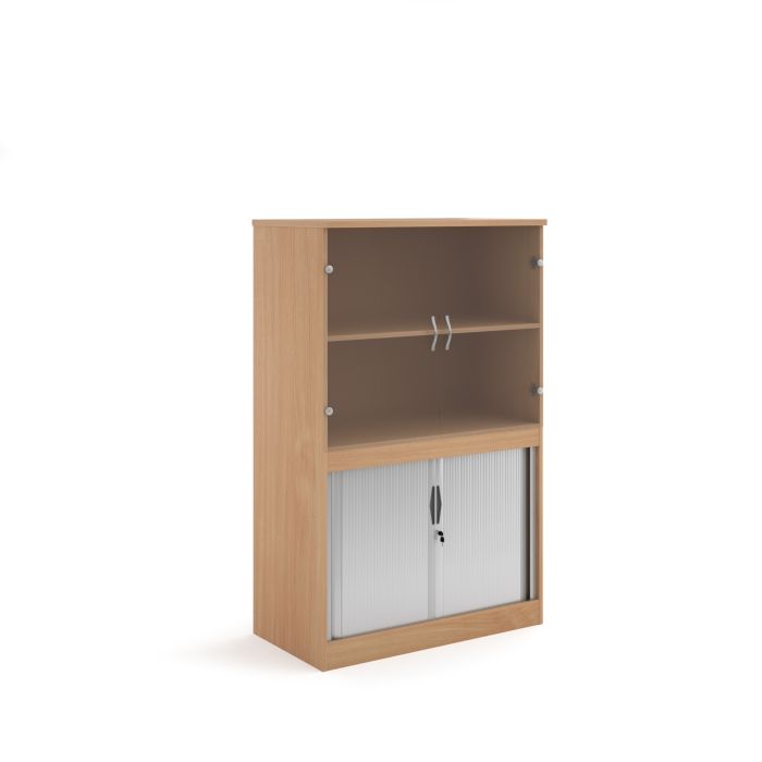 Systems combi unit with tambour and glass doors-Beech