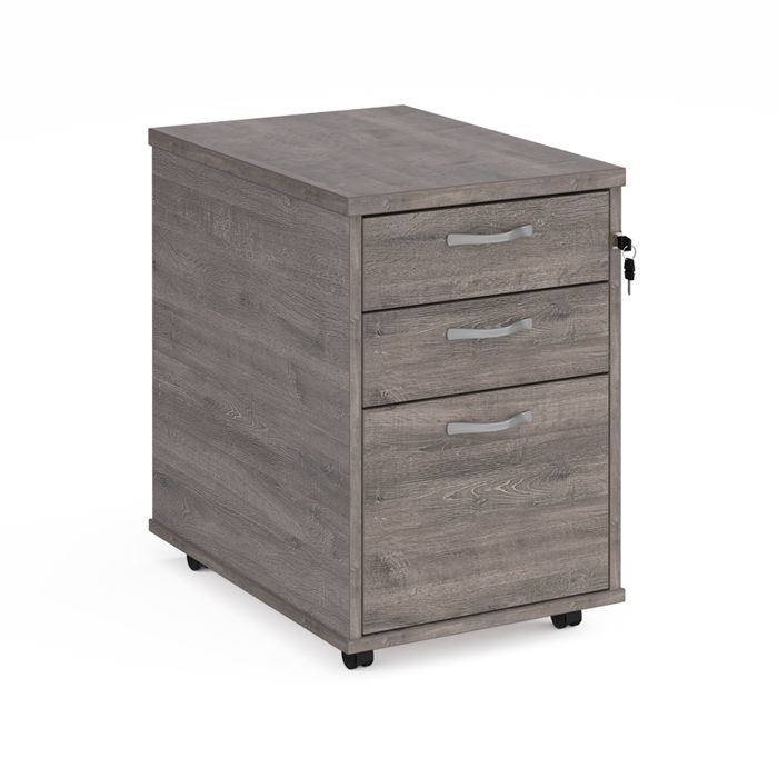 Tall mobile pedestal with silver handles-Grey Oak Tall mobile pedestal with silver handles-Grey Oak