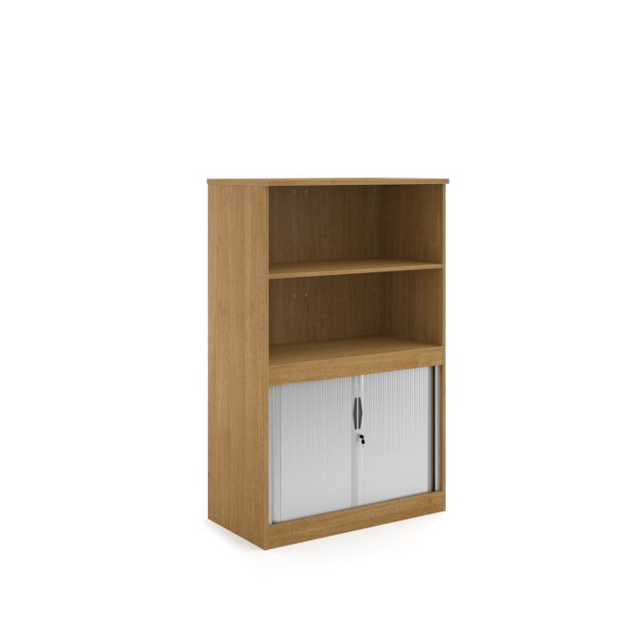 Systems combi unit with tambour and open top-Oak Systems combi unit with tambour and open top-Oak