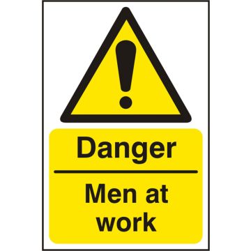 DANGER MEN AT WORK SAV 200MM X 300MM - White/Yellow