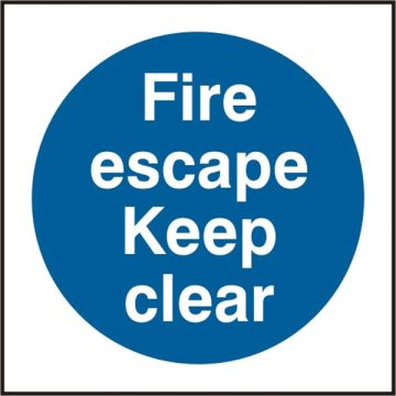 FIRE ESCAPE KEEP CLEAR SAV 100MM X 100MM - White/Blue