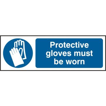 GLOVES MUST BE WORN RPVC 300MM X 100MM - White/Blue